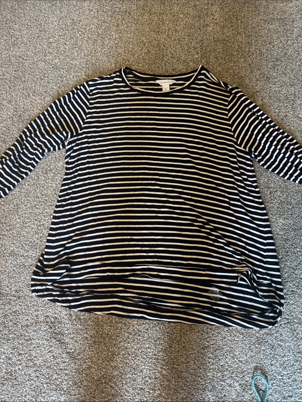 Liz Claiborne Black and White Striped Long Sleeve Tee